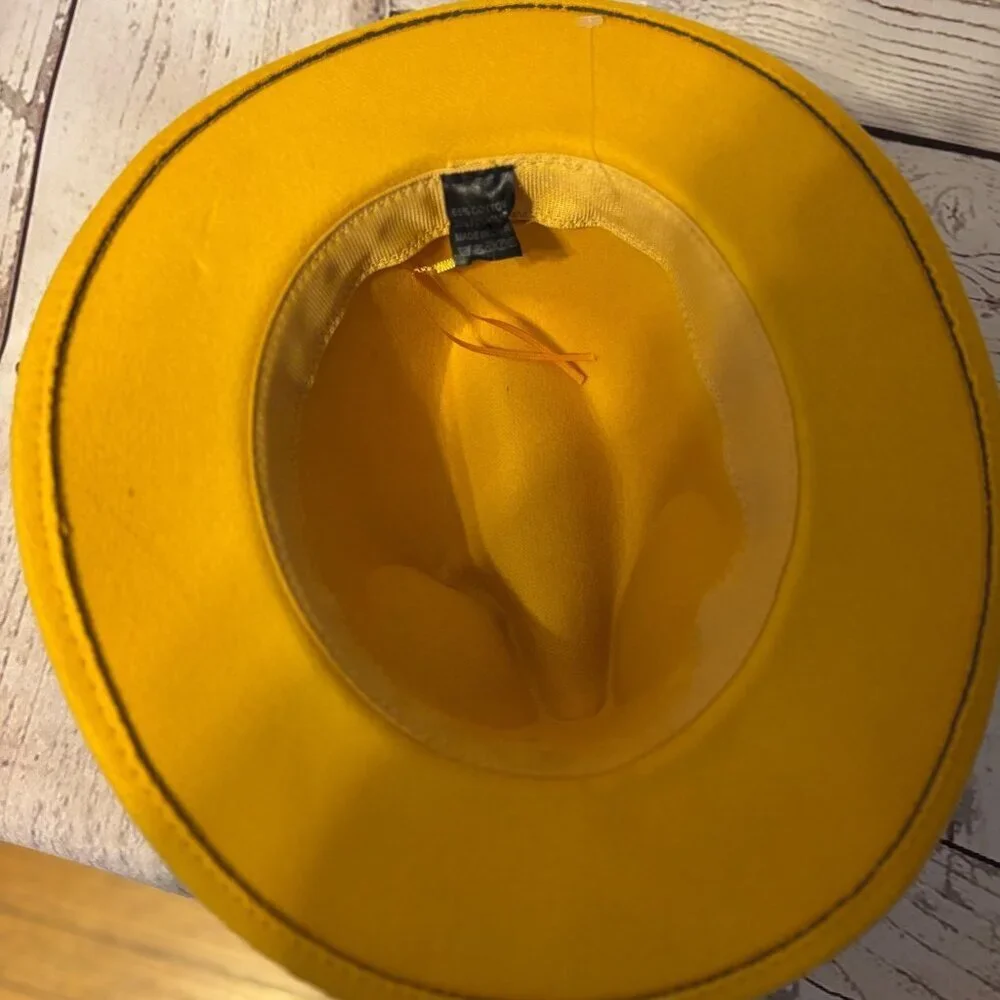 Fedora Yellow Felt Hat Wide Brim Western Country Chic Style